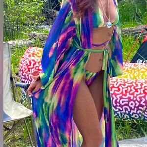 Colorful Kimono with Thong Bikini set - Great Condition Worn Once